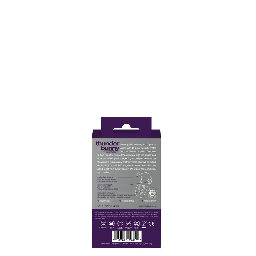 VeDO Thunder Bunny Rechargeable Dual Ring Vibrator — Purple - BU-0605