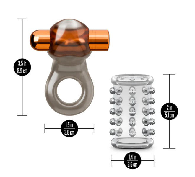Blush Stay Hard Vibrating Cock Ring Set with Textured Sleeve - BL-73409
