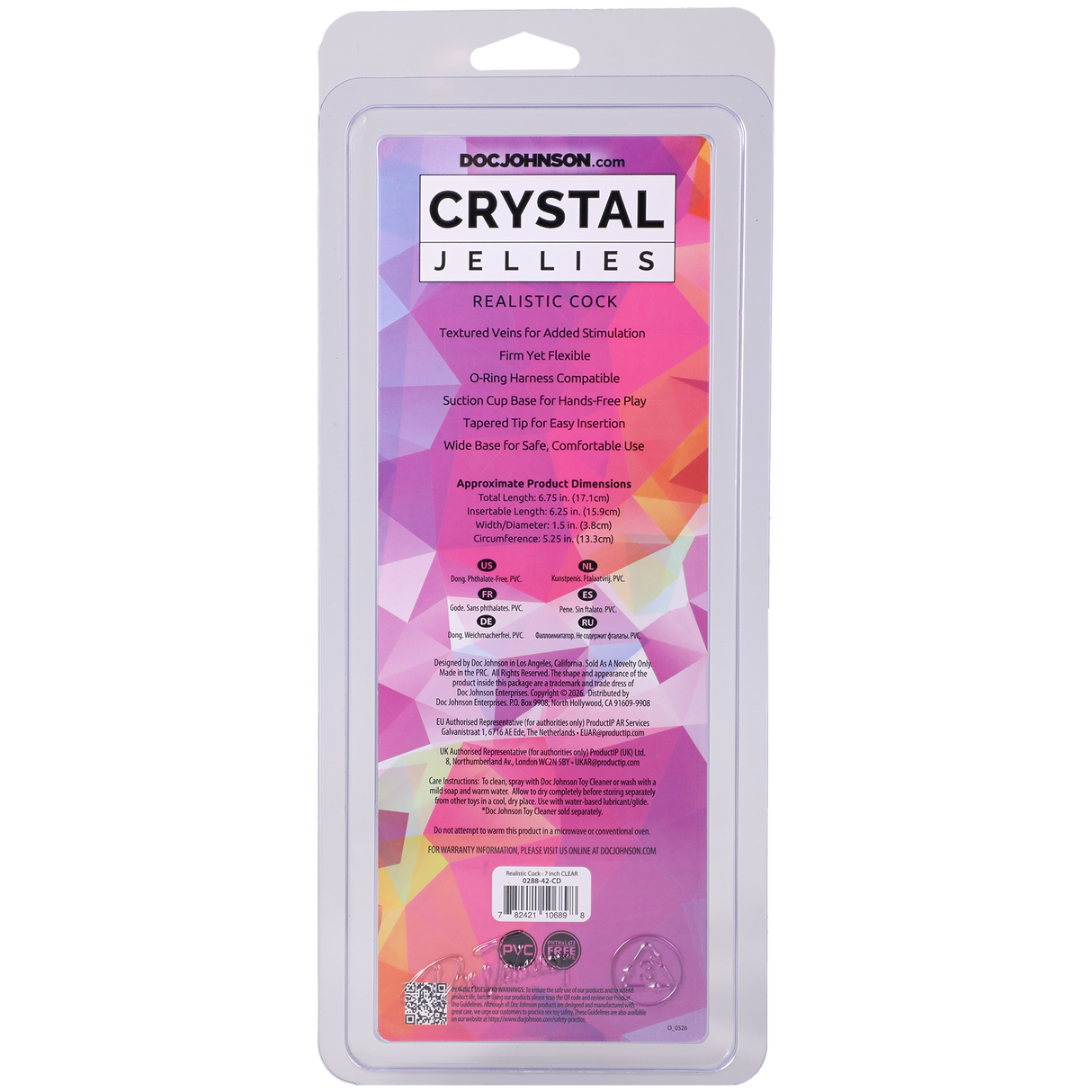 Doc Johnson Crystal Jellies Realistic Cock — 7 in Clear - DJ0288-42-CD