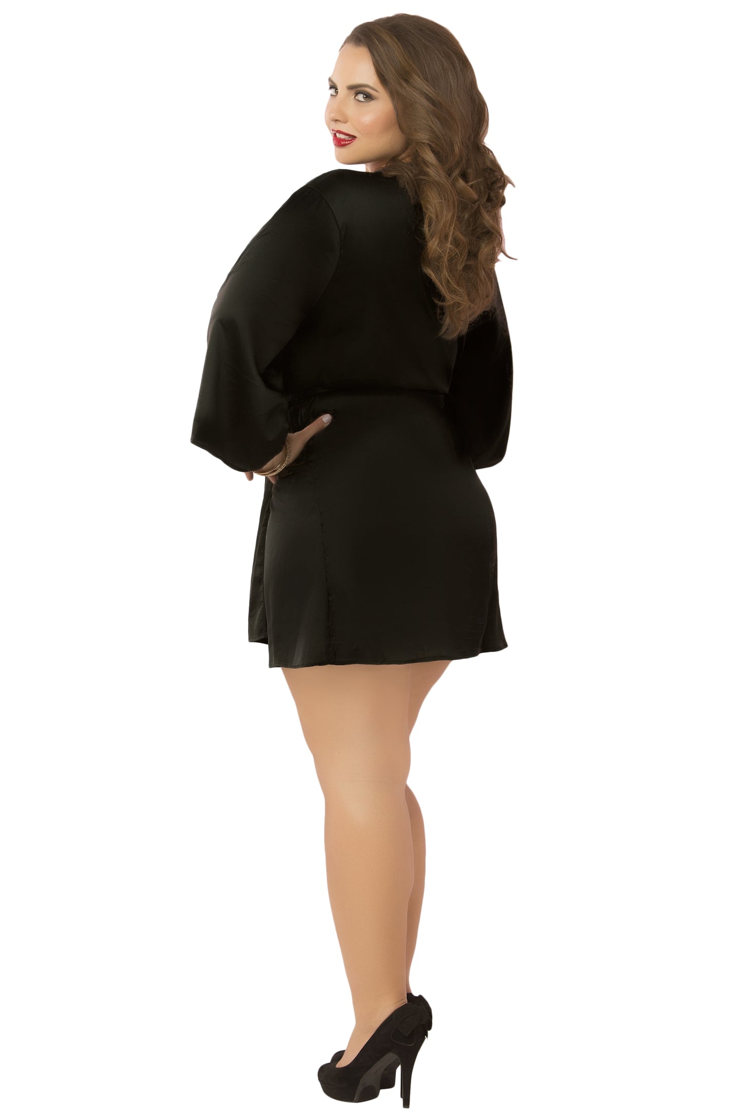 Satin & Eyelash Robe - Queen Size - Black by Seven Til Midnight