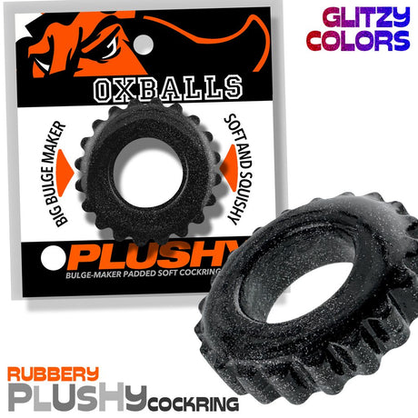OXBALLS Plushy Single Ring Cock Ring — Black Mica - OX-3207-BKM