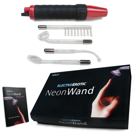 Kinklab Neon Wand Electrosex Kit — Red/Black Handle with Red Electrodes - KL-933R