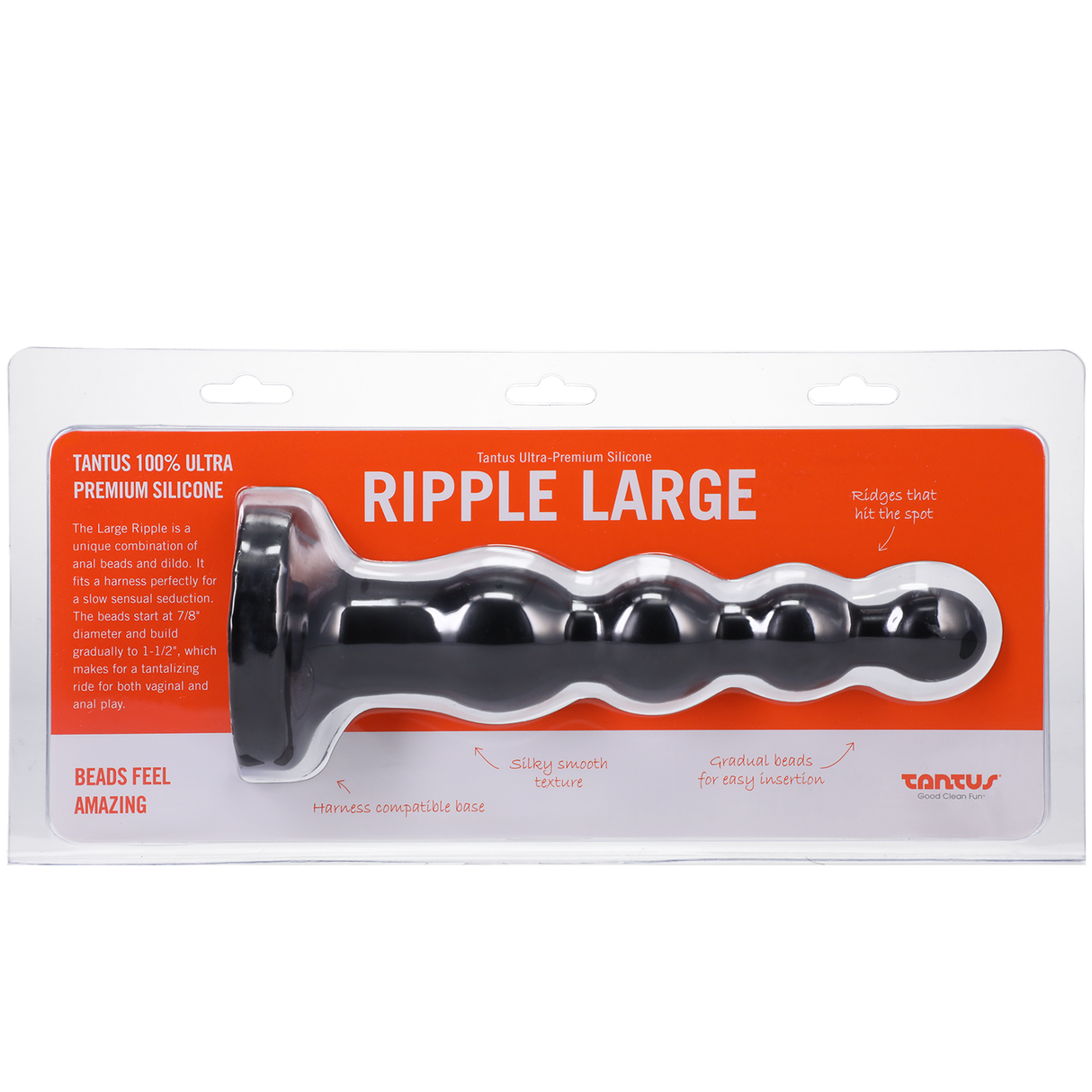Tantus Large Ripple Silicone Butt Plug — Black - TS506BK