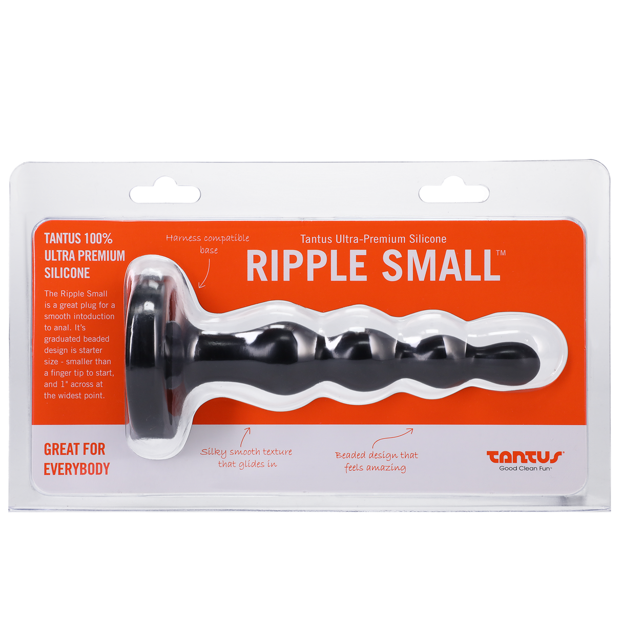 Tantus Ripple Small Butt Plug — Black, 1" Diameter - TS505BK