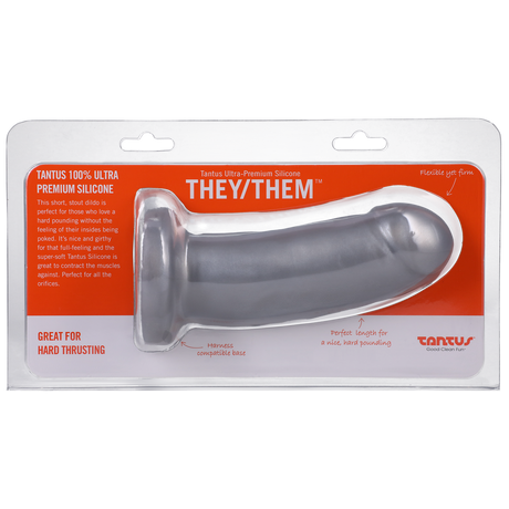 Tantus They/Them Super-Soft Silicone Dildo, Silver — 5.5" - TS181SV