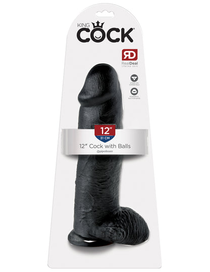 King Cock 12 Inch Cock With Balls - Black by Pipedream