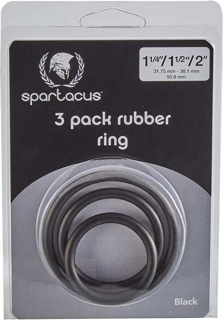 Spartacus Rubber Cock Ring Set — 3-Pack Black (1.25", 1.5", 2") - BSPR-14