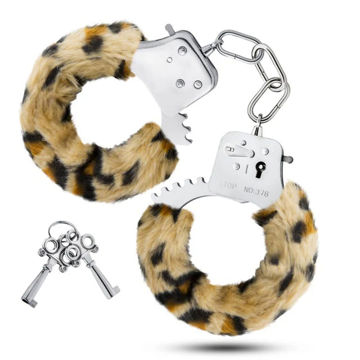 Blush Temptasia Beginner Cuffs — Leopard Faux Fur, Stainless Steel - BL-55419