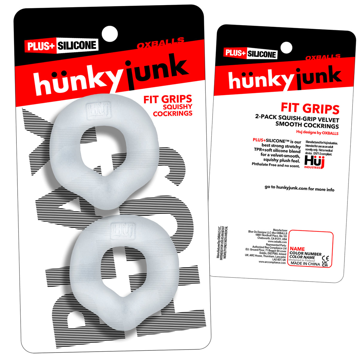Oxballs Fit Grips 2-Pack Ergo-Fit Cock Rings — Clear, Width 2.5" (50 mm) - HUJ-152-CLR