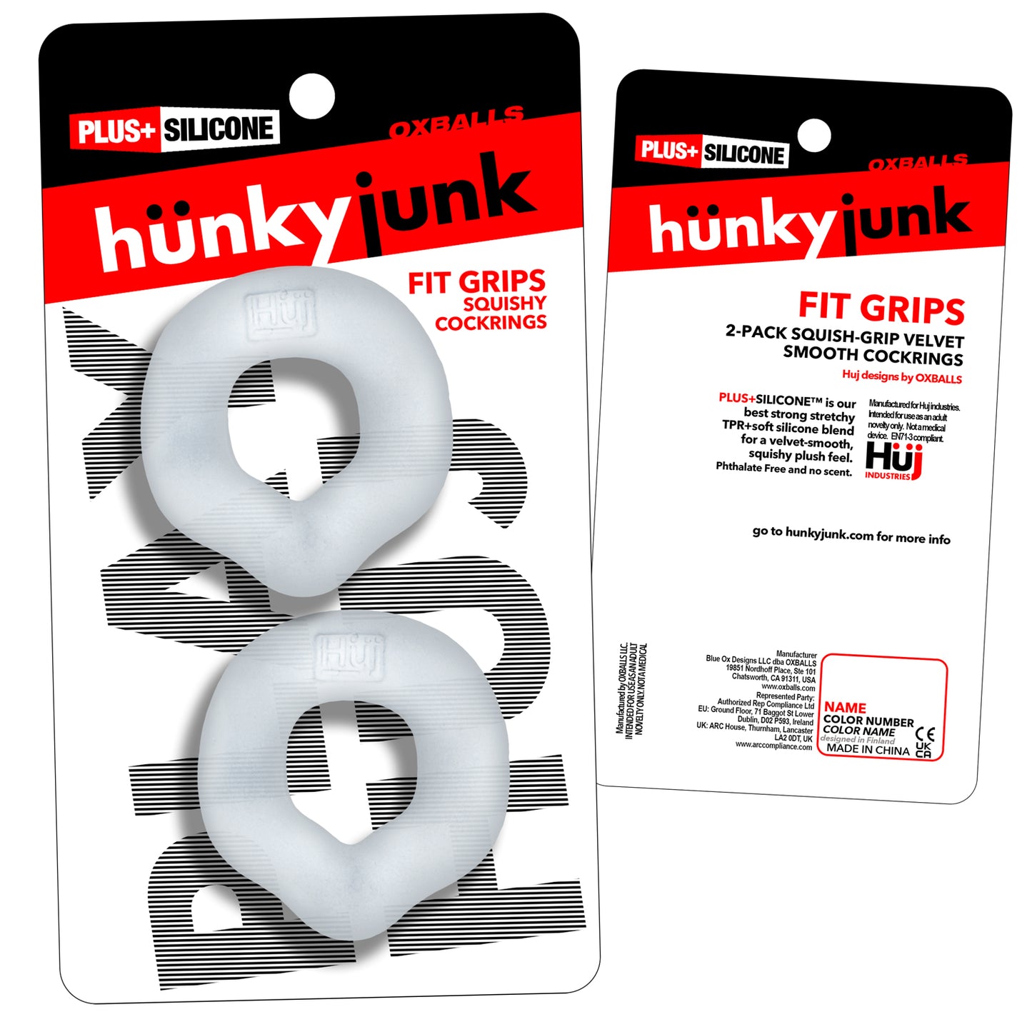 Oxballs Fit Grips 2-Pack Ergo-Fit Cock Rings — Clear, Width 2.5" (50 mm) - HUJ-152-CLR