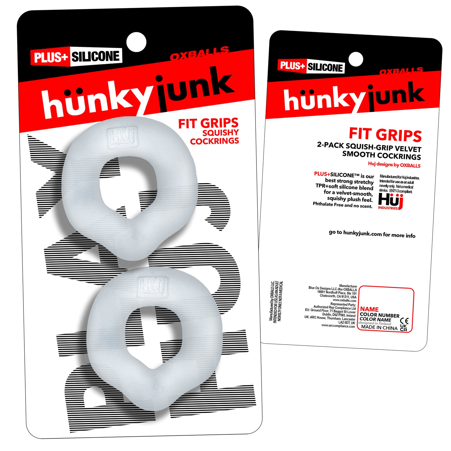 Oxballs Fit Grips 2-Pack Ergo-Fit Cock Rings — Clear, Width 2.5" (50 mm) - HUJ-152-CLR