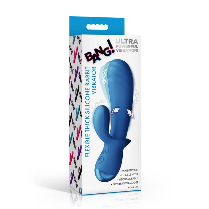XR Brands Thick Silicone Rabbit Vibrator — Blue, 5.7in Dual-Stimulation - BNG-AI018