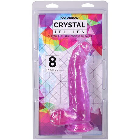 Doc Johnson Crystal Jellies Curved Realistic Dildo with Balls — 8 in, Purple - DJ0288-40-CD