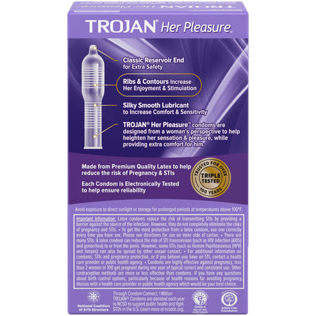 Paradise Marketing Trojan Her Pleasure Ribbed Contoured Condoms — 12 Pack - TJ97352