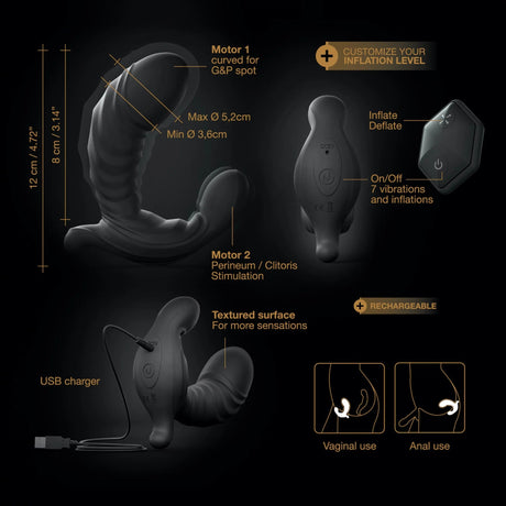 Dorcel Inflatable Anal Vibrator with Dual Motors (Black) - DL2400