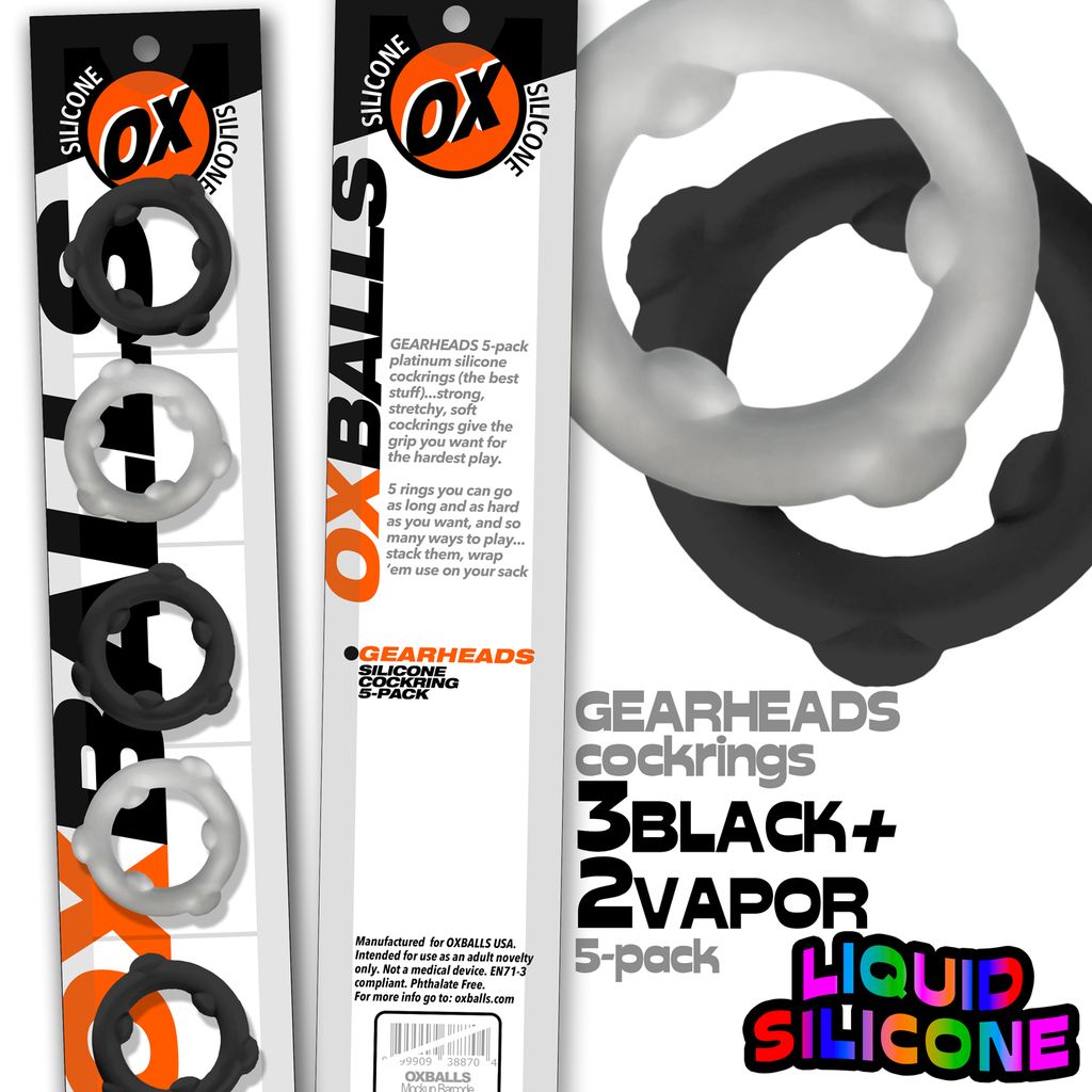 Oxballs Gearheads Cock Rings 5-Pack Black/Vapor - OX-3203-VPBK