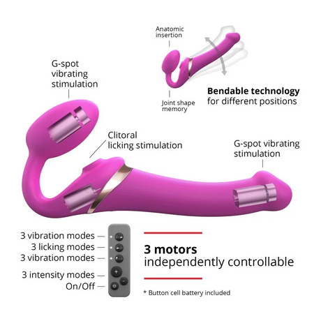 STRAP-ON-ME Multi Orgasm Bendable Strap-On — M, Fuchsia - SM7432