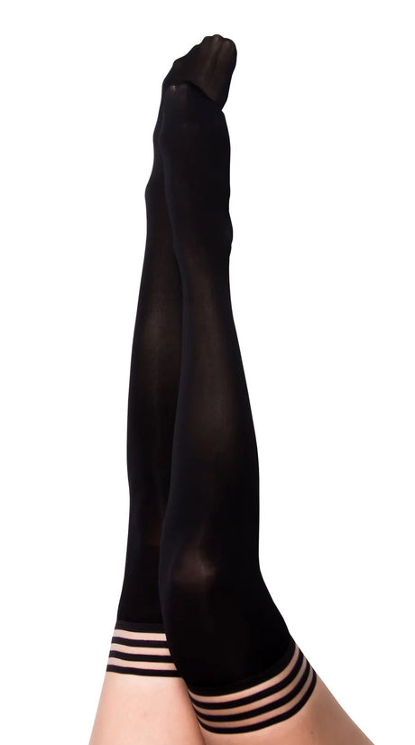 Kix'ies Danielle Black Opaque Thigh-Highs — Size B (90% Nylon, 10% Spandex) - KX-1319B-BLK-B