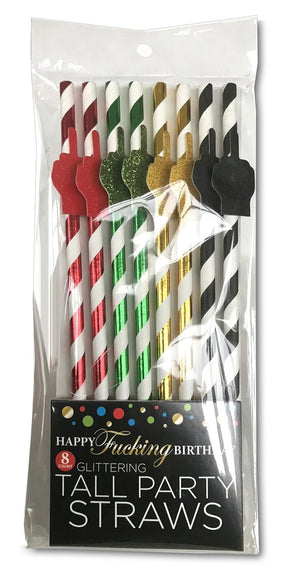 Little Genie Happy F***ing Birthday Tall Paper Straws, 8 Pack - LG-CP1076