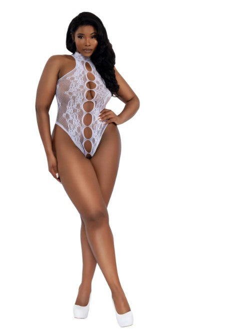Dreamgirl Peek-a-Boo Teddy, White (88% Nylon / 12% Spandex) - DG-13935XWH