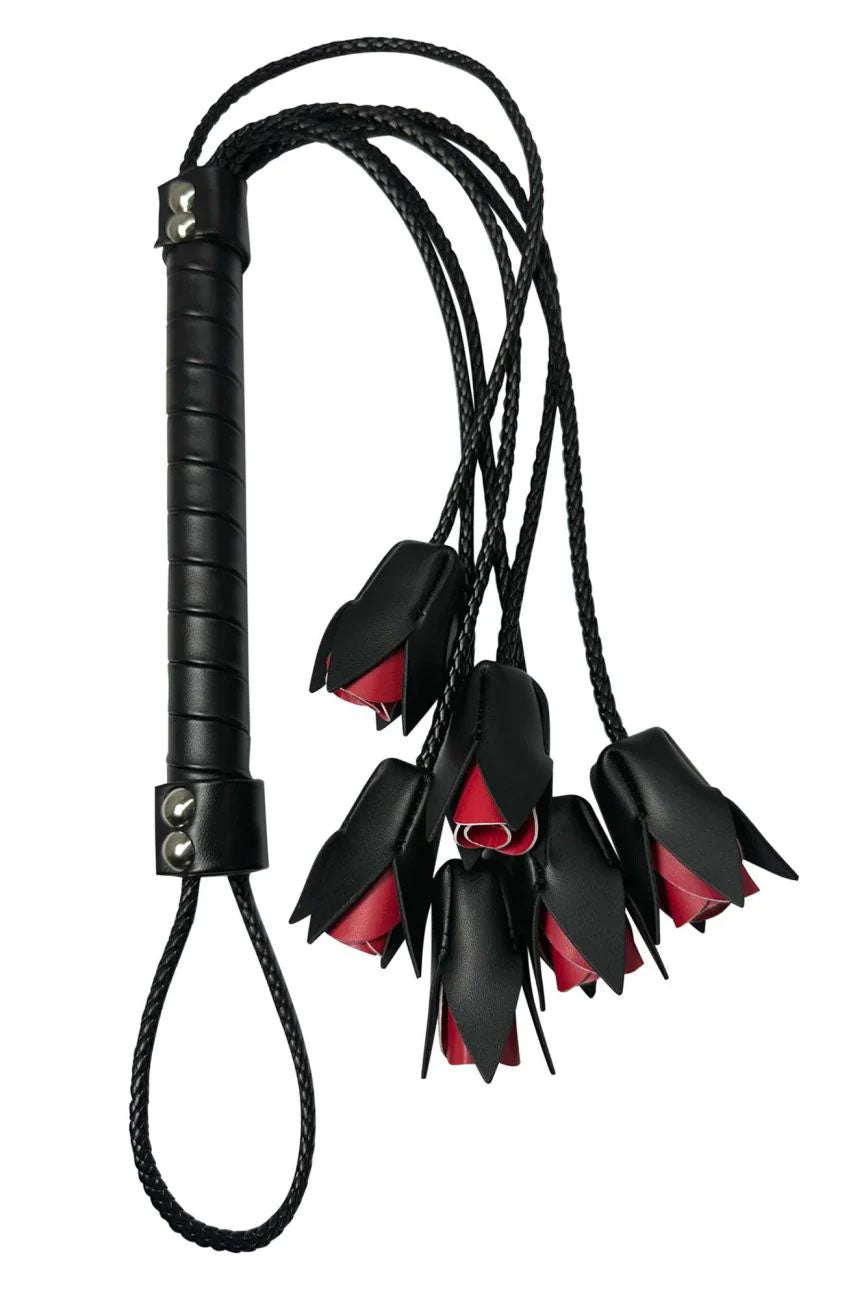 Mapale Rose Whip — Black Faux Leather with Rose Details - GE-997BLK