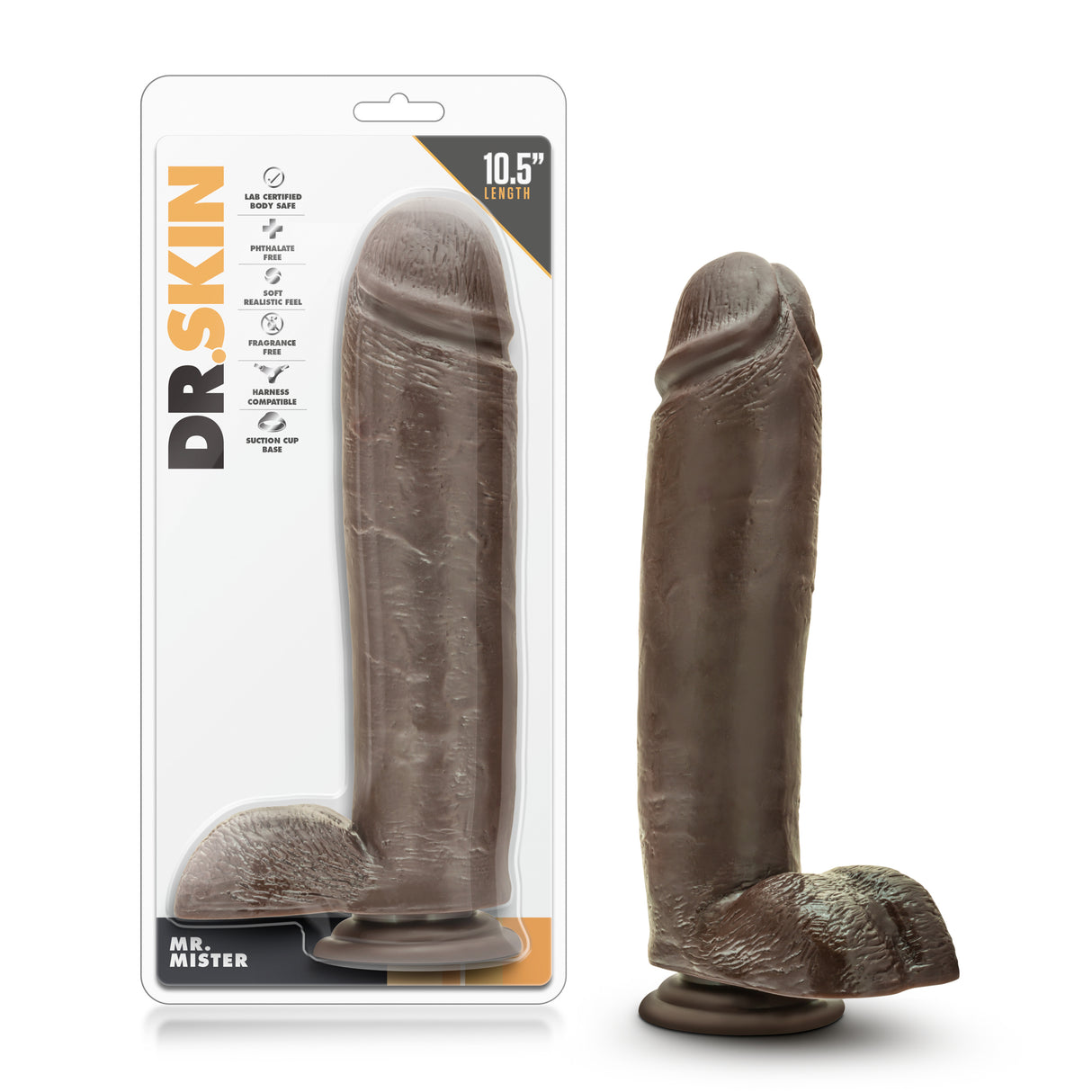 Blush Dr. Skin Mr. Mister 10.5 Inch Realistic Dildo with Suction Cup — Chocolate - BL-15416