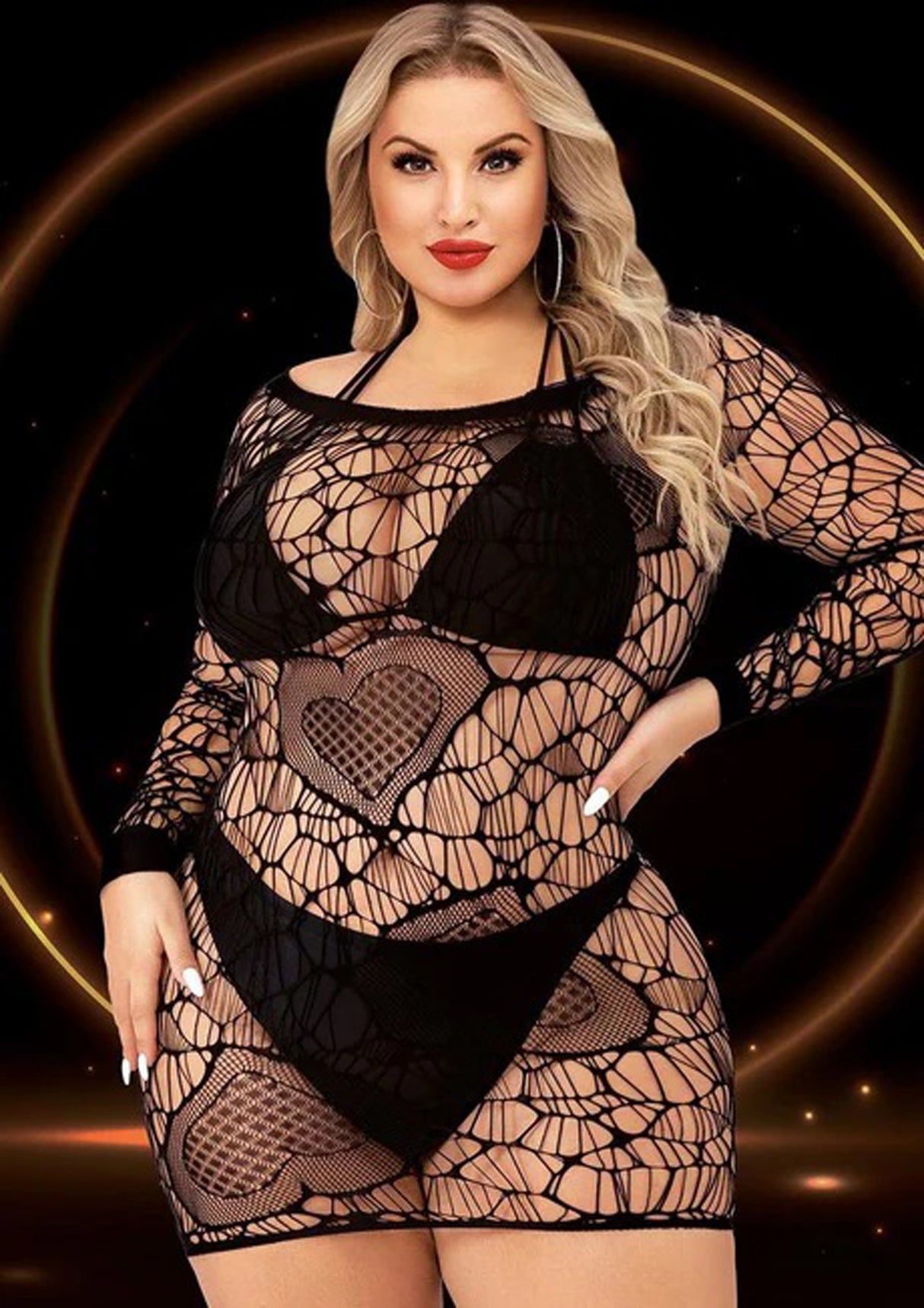 Lapdance Long Sleeve Mini Dress — Queen Size, Black - X-LC-119-XBLK