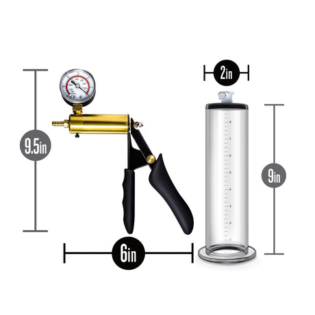 Blush VX6 Vacuum Penis Pump with Brass Pistol & Pressure Gauge, Clear - BL-06301