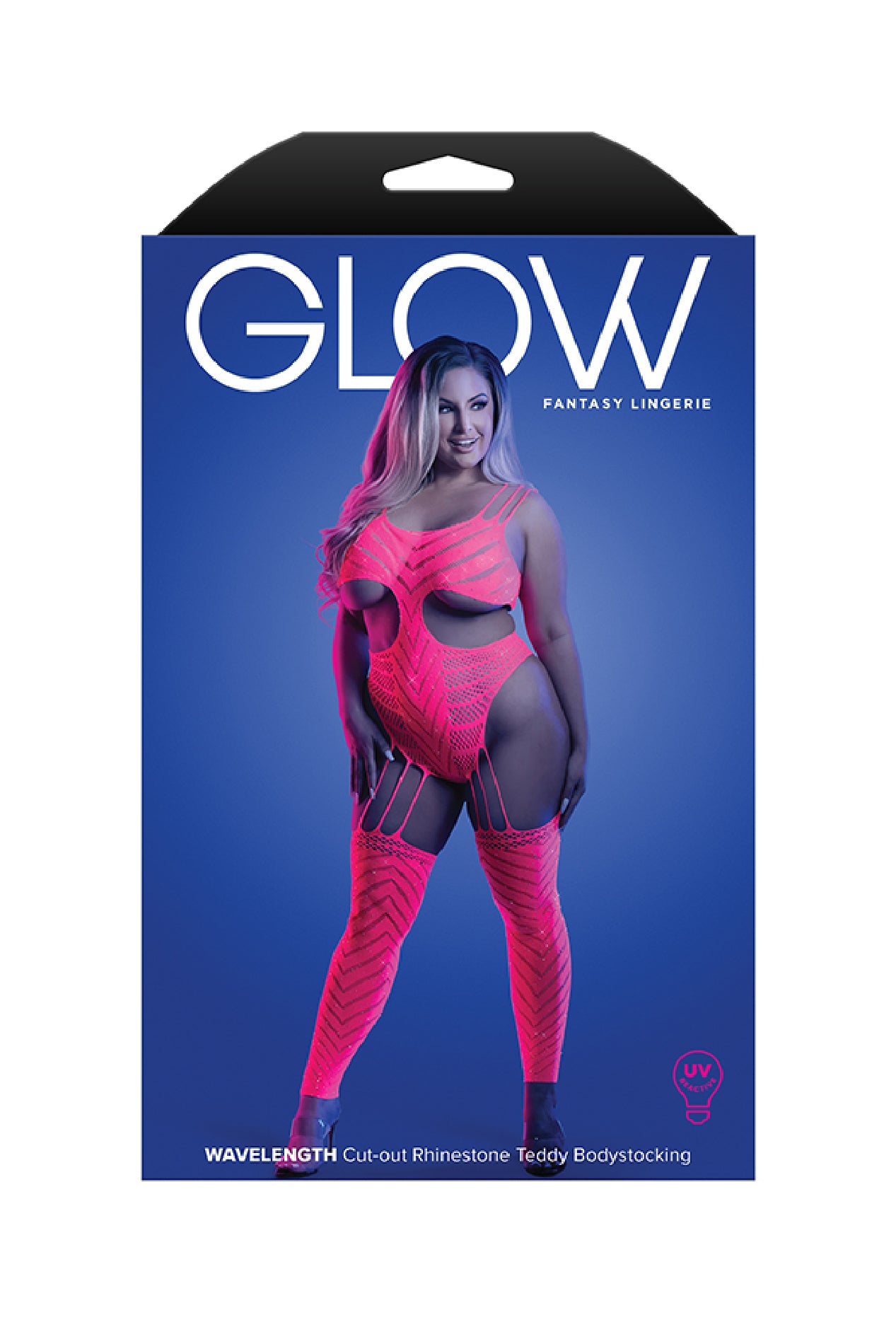 Wavelength Cutout Rhinestone Teddy Bodystocking - Queen - Neon Pink by Fantasy Lingerie