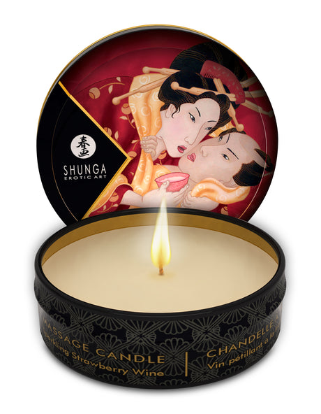 Shunga Mini Massage Candle - Sparkling Strawberry Wine (1 fl oz) - SHU4608
