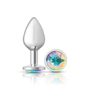 Viben Medium Silver Metal Anal Plug with Clear Iridescent Gem - VB-CC9115