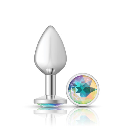 Viben Medium Silver Metal Anal Plug with Clear Iridescent Gem - VB-CC9115