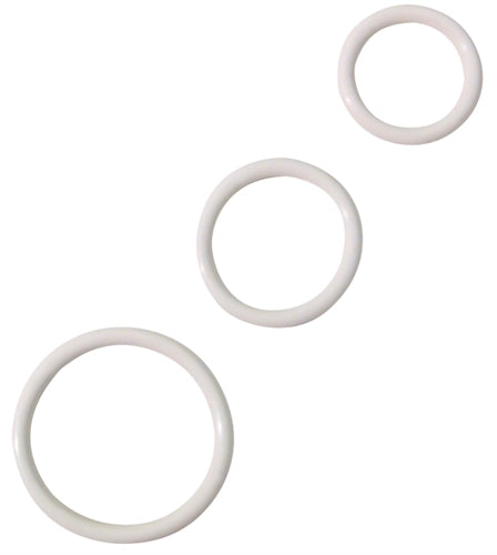 Spartacus Soft C Ring Set — 3 Rubber Cock Rings (White, 1.25/1.5/2 in) - BSPR-09