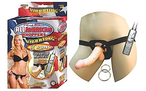 "All American Whoppers Vibrating 8 Dong With Unversal Harness - Light NW2328-1"