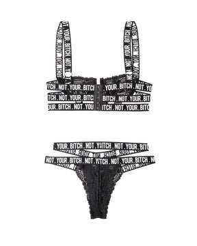 Fantasy Lingerie Not Your Bitch Lace Bra & Cutout Panty Set S/M Black - FL-BAF901-SM