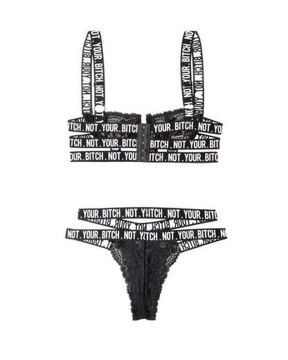 Not Your Bitch Lace Bra and Cutout Panty Set - Black - S/m
