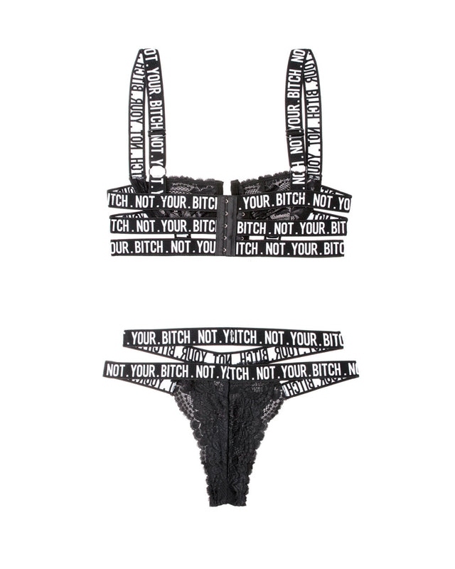 Fantasy Lingerie Not Your Bitch Lace Bra & Cutout Panty Set S/M Black - FL-BAF901-SM