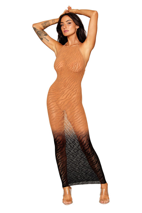 Dreamgirl Bodystocking Gown — Black/Copper, One Size - DG-0488BCOPOS