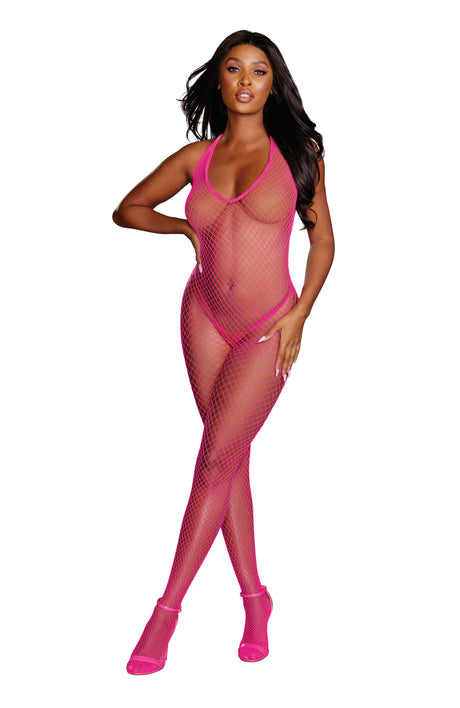 Dreamgirl Diamond Net Bodystocking — One Size, Neon Pink - DG-0079NNPKOS