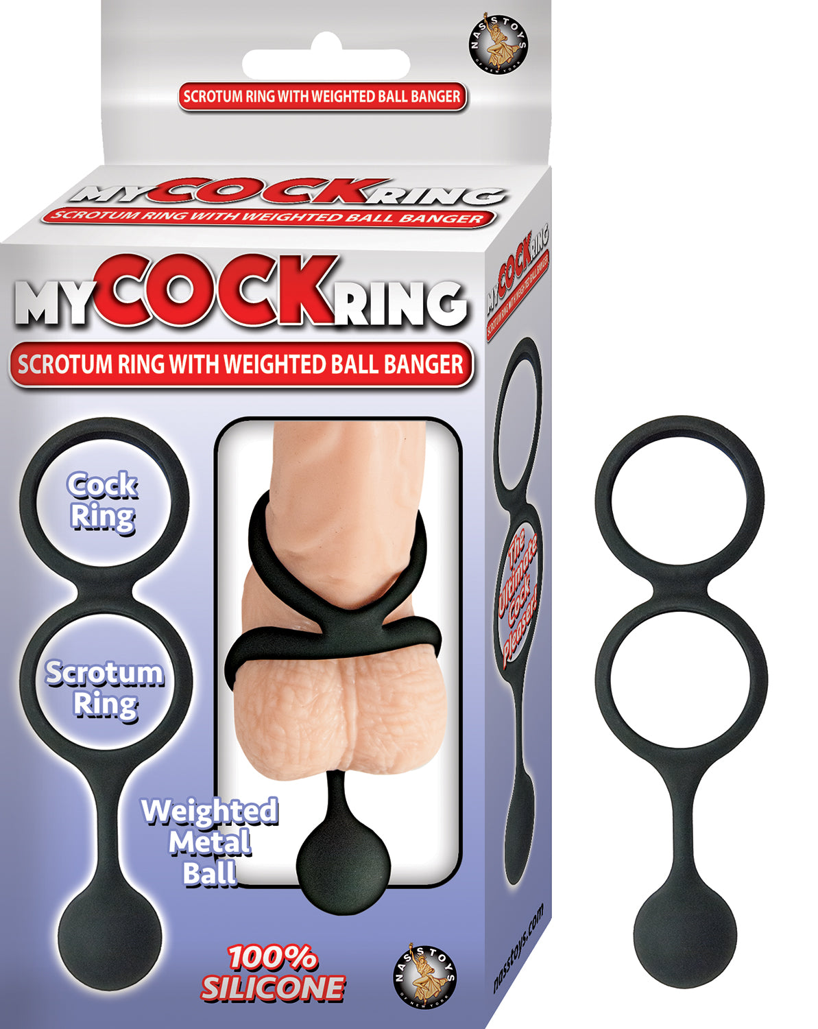 My Cock Ring Scrotum Ring With Weighted Ball Banger - Black by Nasstoys