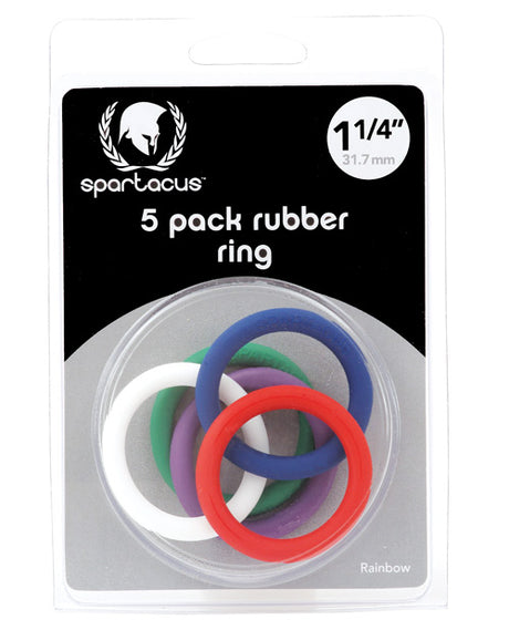Spartacus 1.25" Rubber Cock Ring Set – Rainbow, 5-Pack - 2013
