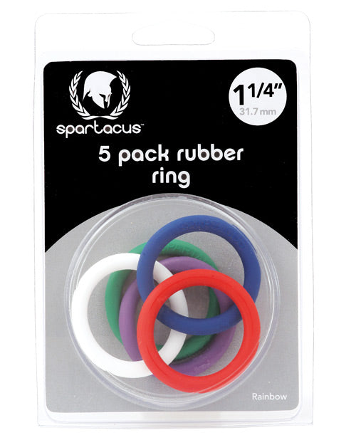Spartacus 1.25" Rubber Cock Ring Set - Rainbow Pack of 5 by Spartacus