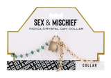Sportsheets Indica Crystal Day Collar — Green Gems & Gold Chain, Adjustable 9 to 20 in - SS10222