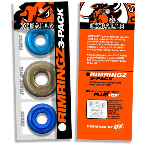 OXBALLS Rimringz 3-Pack — Cool Blues (2 Regular + 1 Big) - OX-3206-COL