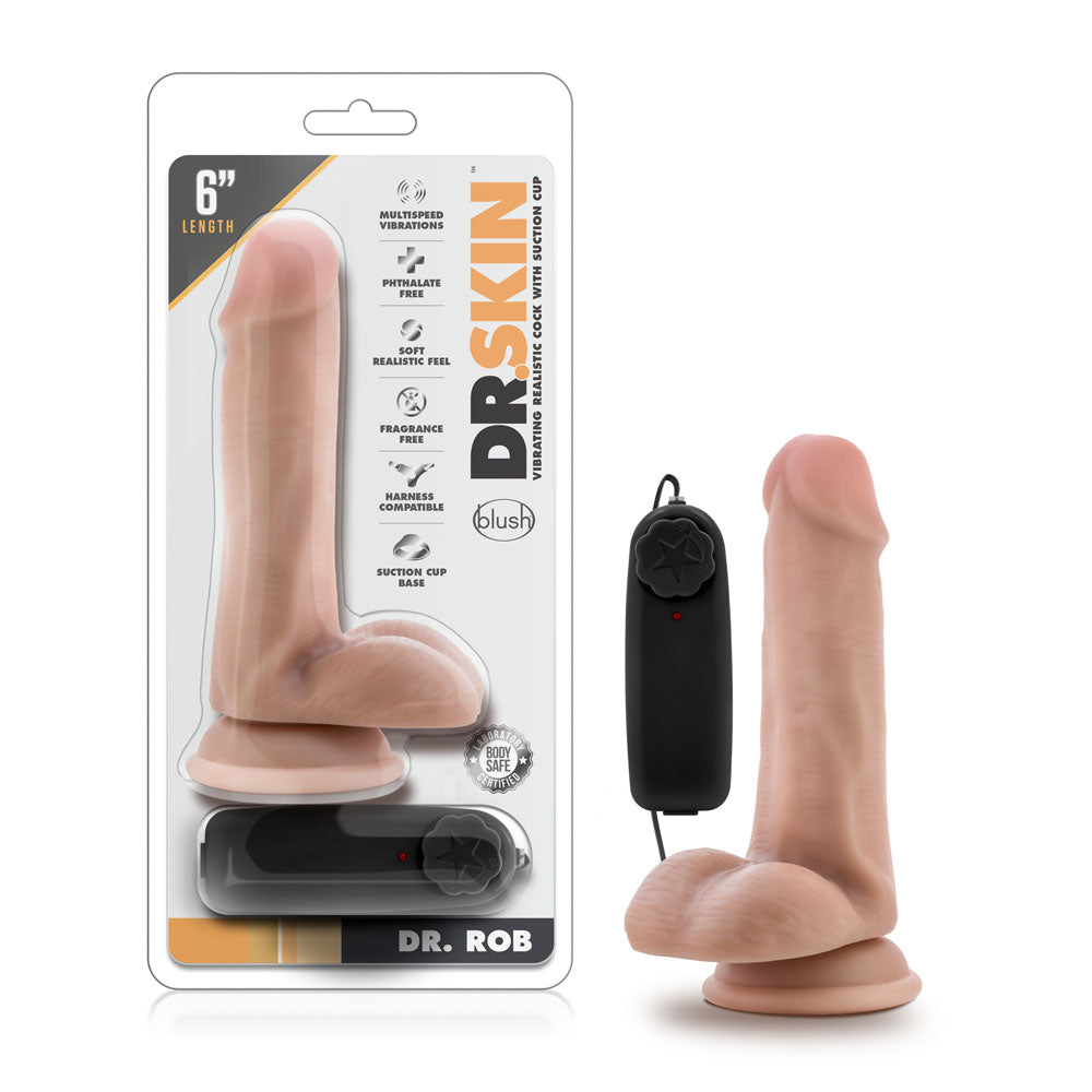 Dr. Skin - Dr. Rob - 6 Inch Vibrating Cock With Suction Cup - Vanilla by Blush