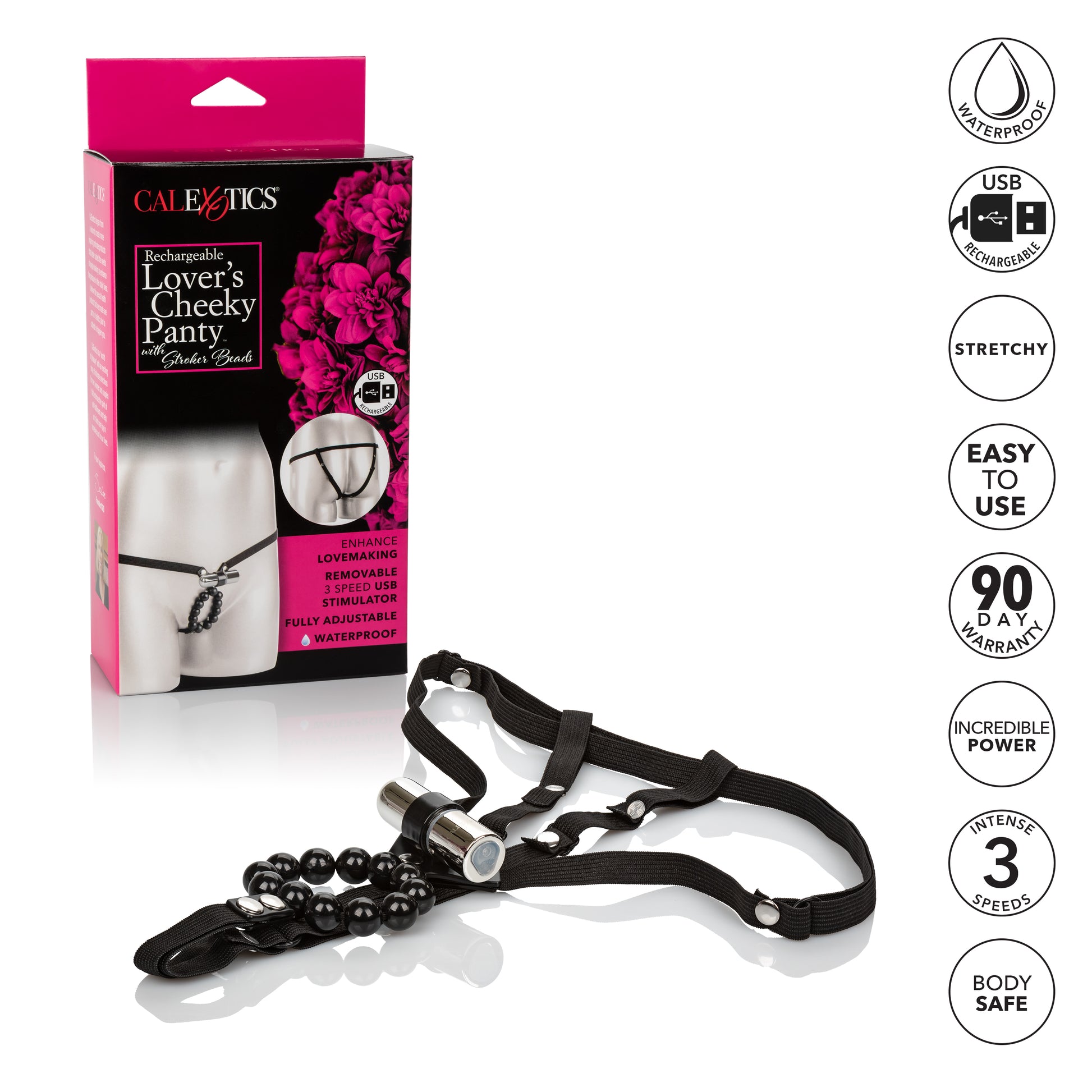 Rechargeable Silicone Lover's Thong With Pleasure Beads by CalExotics