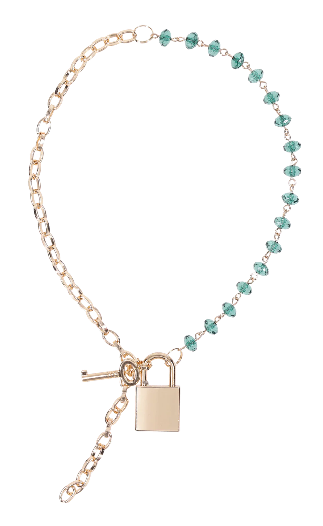 Sportsheets Indica Crystal Day Collar — Green Gems & Gold Chain, Adjustable 9 to 20 in - SS10222