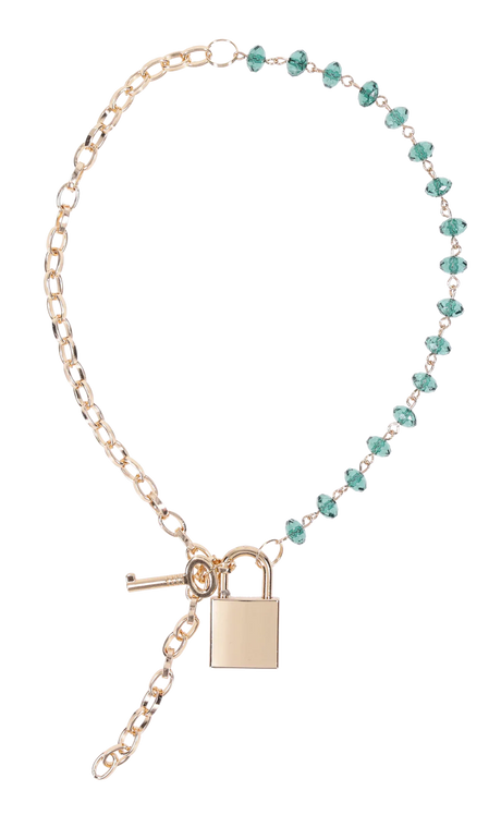 Sportsheets Indica Crystal Day Collar — Green Gems & Gold Chain, Adjustable 9 to 20 in - SS10222