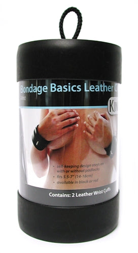 Kinklab Bondage Basics Black Leather Wrist Cuffs — Fits 5.5 in - KL-161B