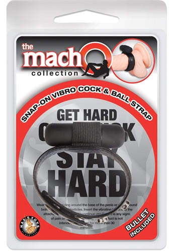 The Macho Collection Snap-on Vibro Cock and Ball Strap - Black by Nasstoys